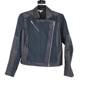 Helmut Lang Black Asymmetrical Zip Leather and Knit Moto Jacket Size Small